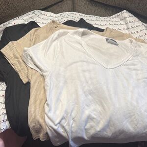 Olivia Rae Ribbed Knit Tops in Cream and Tan